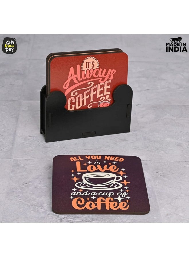 Gift Kya De Coaster Set of 6 Beautiful Wooden Coasters With Stand - Designer Set for Tea Cups and Coffee Mugs - Coffee Lover Gifts (Square 3.8 x 3.8 Inch) - Image 3
