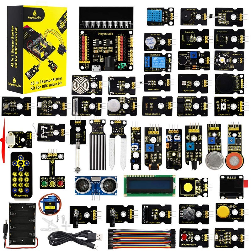 KEYESTUDIO 45 Sensors Starter Kit for BBC Microbit V2.2 V2 V1.5 (Without Micro:bit), Sensor Breakout Board, i2c LCD, Buzzer, 5v Relay with Tutorials 57 Courses Coding for Teens Adults 15+ - Image 1
