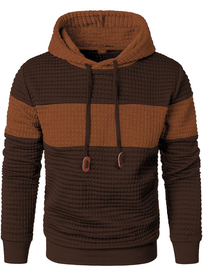 Qichic Men's Plaid Hoodies Hipster Casual Hooded Sweatshirt Long Sleeve Pullover Sweaters Slim Fit Hoodie Brown Orange XXL - Image 3