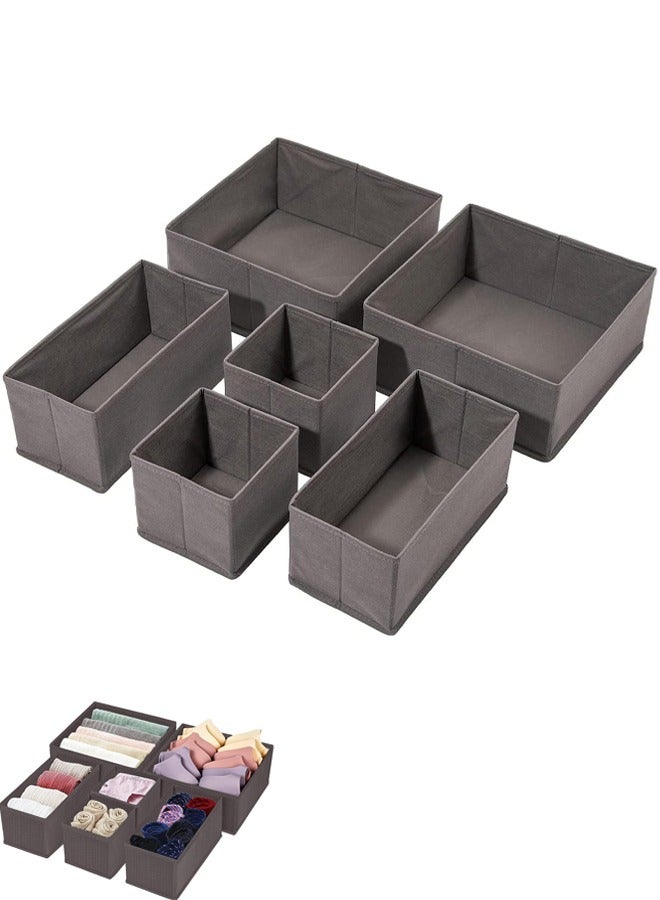 6 Pcs  Drawer Organizer for Clothing Foldable Underwear Drawer Organizer Fabric Closet Organizers and Storage Dresser Drawer Dividers for Clothes Socks Scarves Ties  (Grey)  - Image 1