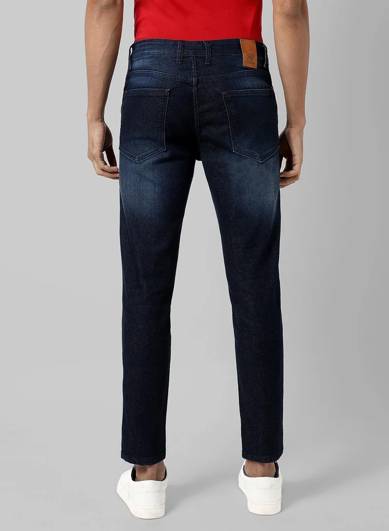 Campus Sutra Campus Sutra Men's Navy Blue Pencil Side-Striped Denim Jeans For Casual Wear | Dark-Wash | Regular Fit | Button Closure | Cotton Denim Jeans Crafted With Comfort Fit For Everyday Wear