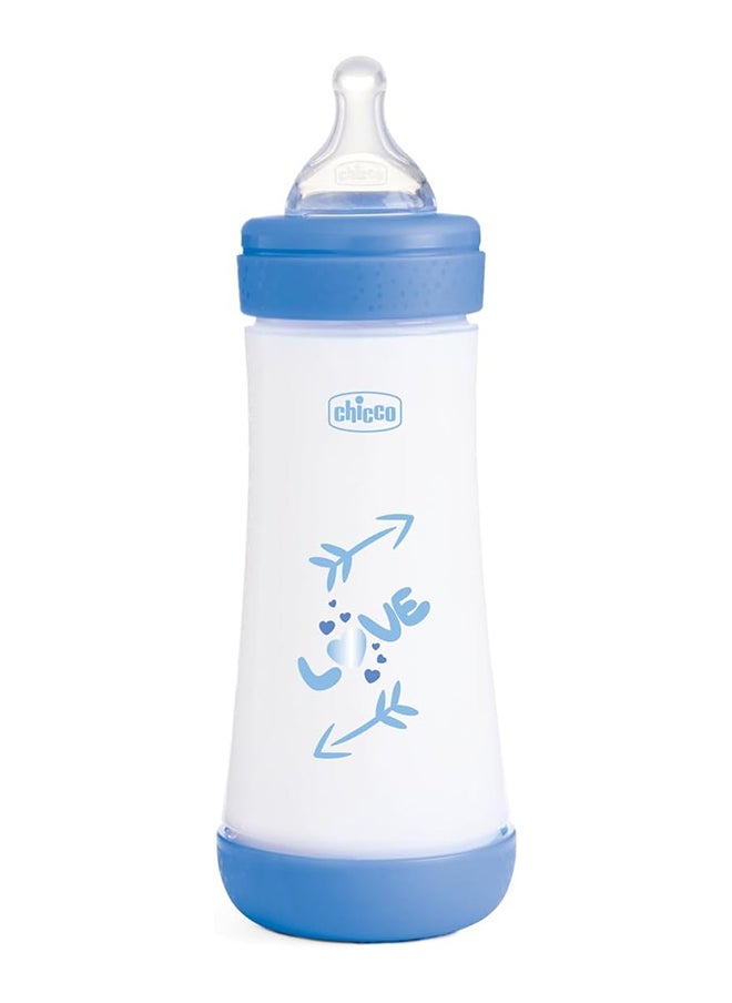 Chicco - Perfect 5 Silicone Feeding Bottle 300ML, Fast Flow, 4M+, Blue - Image 1
