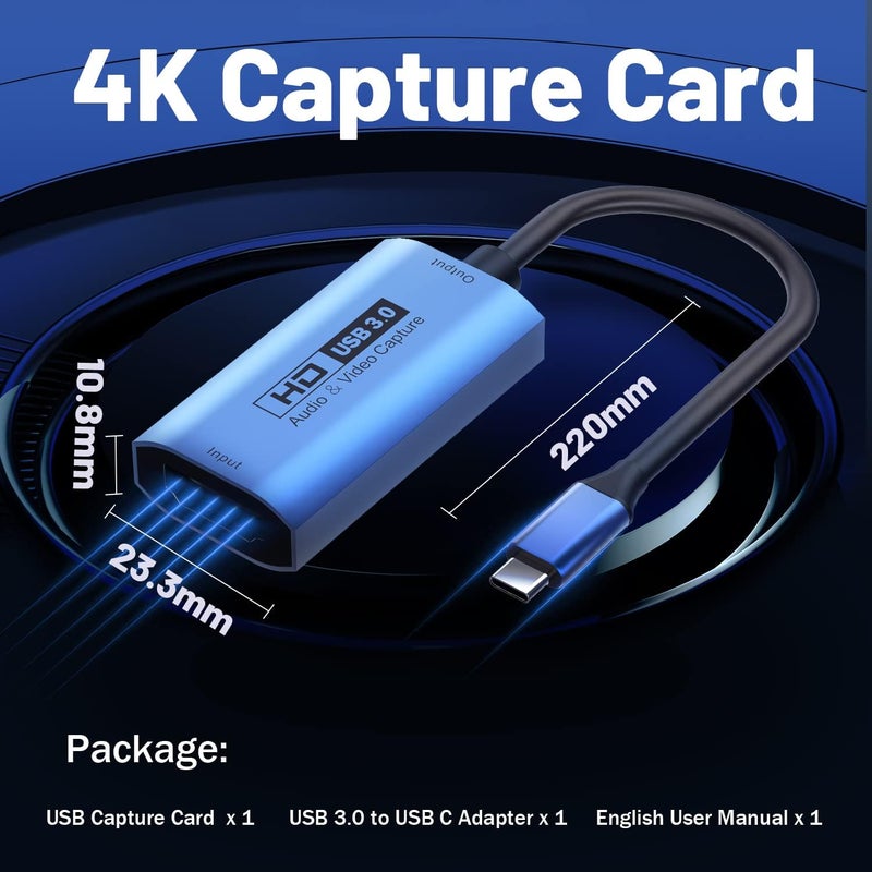 Guermok Video Capture Card, USB3.0 HDMI to USB-C Capture Device, Stream & Record at 2K@30FPS 1080P@60FPS, Compatible with iPad Mac OS Windows, Quest 3, OBS, Zoom, PS5/4, Switch, Xbox (Blue) - Image 3
