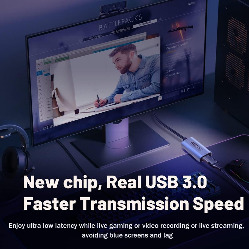 Guermok Video Capture Card, USB3.0 HDMI to USB-C Capture Device, Stream & Record at 2K@30FPS 1080P@60FPS, Compatible with iPad Mac OS Windows, Quest 3, OBS, Zoom, PS5/4, Switch, Xbox (Blue) - Image 5