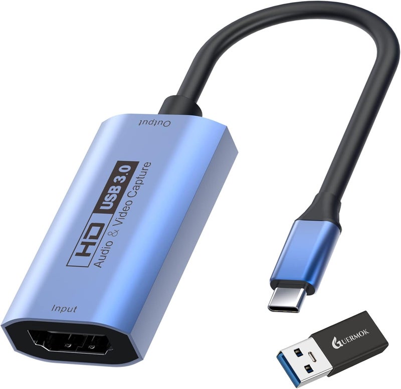Guermok Video Capture Card, USB3.0 HDMI to USB-C Capture Device, Stream & Record at 2K@30FPS 1080P@60FPS, Compatible with iPad Mac OS Windows, Quest 3, OBS, Zoom, PS5/4, Switch, Xbox (Blue) - Image 1