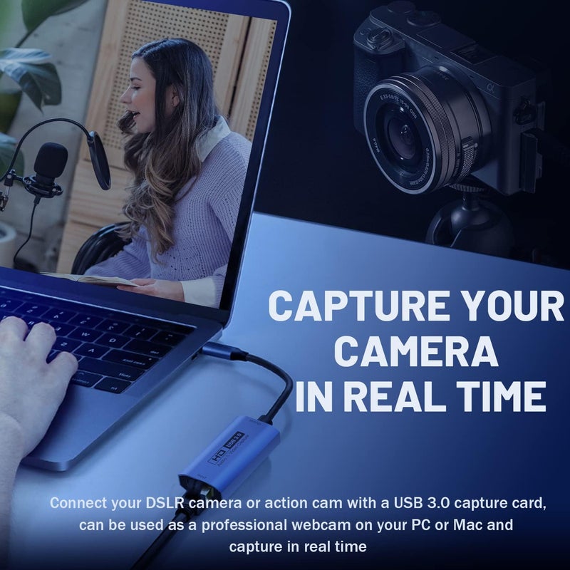 Guermok Video Capture Card, USB3.0 HDMI to USB-C Capture Device, Stream & Record at 2K@30FPS 1080P@60FPS, Compatible with iPad Mac OS Windows, Quest 3, OBS, Zoom, PS5/4, Switch, Xbox (Blue) - Image 2