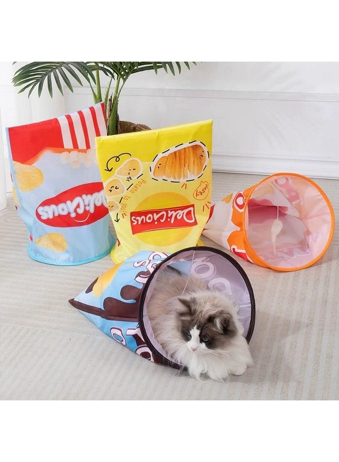 Creative Potato Chip Bag Folding Ring Paper Cat Tunnel Cat Toy Self High Fun Hide and Seek Rolling Dragon Channel Cat Drill Bag with Hanging Toy Pet Supplies (Orang)  - Image 4