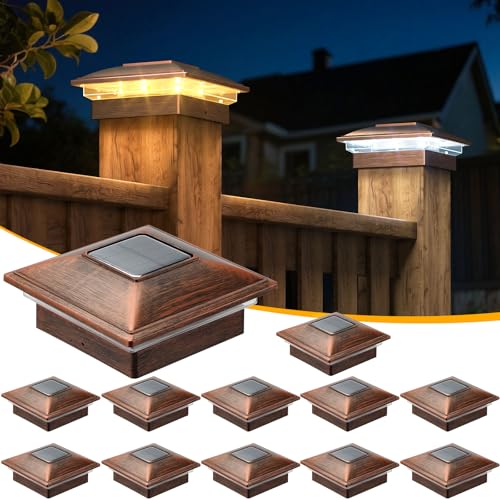 APONUO 12 Pack Fence Post Solar Lights, 2 Modes(Warm/Cool Light) Outdoor Waterproof 4x4 Post Solar Lights, Solar Powered Garden, Patio, Deck Decor for 4x4 Wood & Vinyl Posts, Copper - Image 1