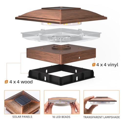APONUO 12 Pack Fence Post Solar Lights, 2 Modes(Warm/Cool Light) Outdoor Waterproof 4x4 Post Solar Lights, Solar Powered Garden, Patio, Deck Decor for 4x4 Wood & Vinyl Posts, Copper - Image 3