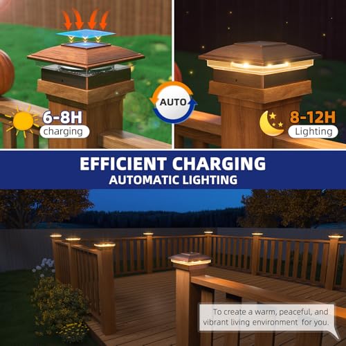 APONUO 12 Pack Fence Post Solar Lights, 2 Modes(Warm/Cool Light) Outdoor Waterproof 4x4 Post Solar Lights, Solar Powered Garden, Patio, Deck Decor for 4x4 Wood & Vinyl Posts, Copper - Image 4