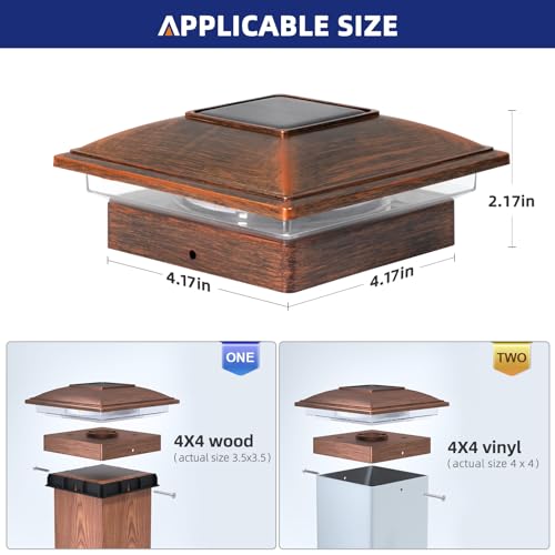 APONUO 12 Pack Fence Post Solar Lights, 2 Modes(Warm/Cool Light) Outdoor Waterproof 4x4 Post Solar Lights, Solar Powered Garden, Patio, Deck Decor for 4x4 Wood & Vinyl Posts, Copper - Image 5