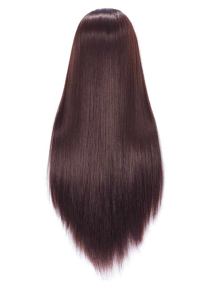 إستيل رأس مانيكان لتصفيف الشعر وتدريب رأس دمية مانيكين للتجميل ، رأس من الألياف الاصطناعية للشعر وحامل مشبك مجاني بني داكن - Image 2