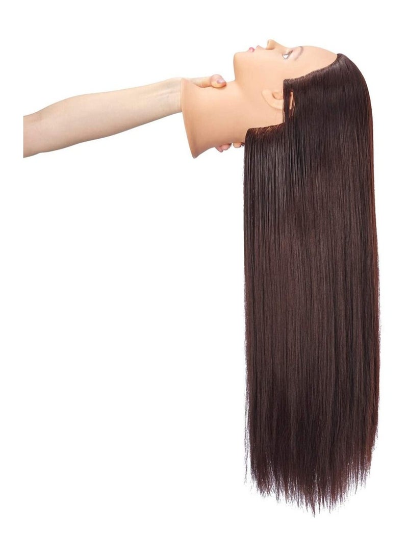 إستيل رأس مانيكان لتصفيف الشعر وتدريب رأس دمية مانيكين للتجميل ، رأس من الألياف الاصطناعية للشعر وحامل مشبك مجاني بني داكن - Image 5