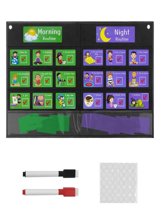 Jenlan Kids Schedule Chart, Felt Morning Night Routine Board for Autism Toddlers - Image 1