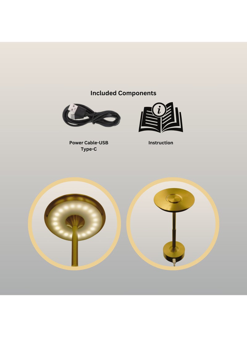 Levin Germany Levin Germany Cordless LED Table 5W Lamp Gold shade– USB Rechargeable, Dimmable, 3 Color Modes, 360° Shadowless Lighting, Portable Aluminum , 1-Year Warranty - Image 4