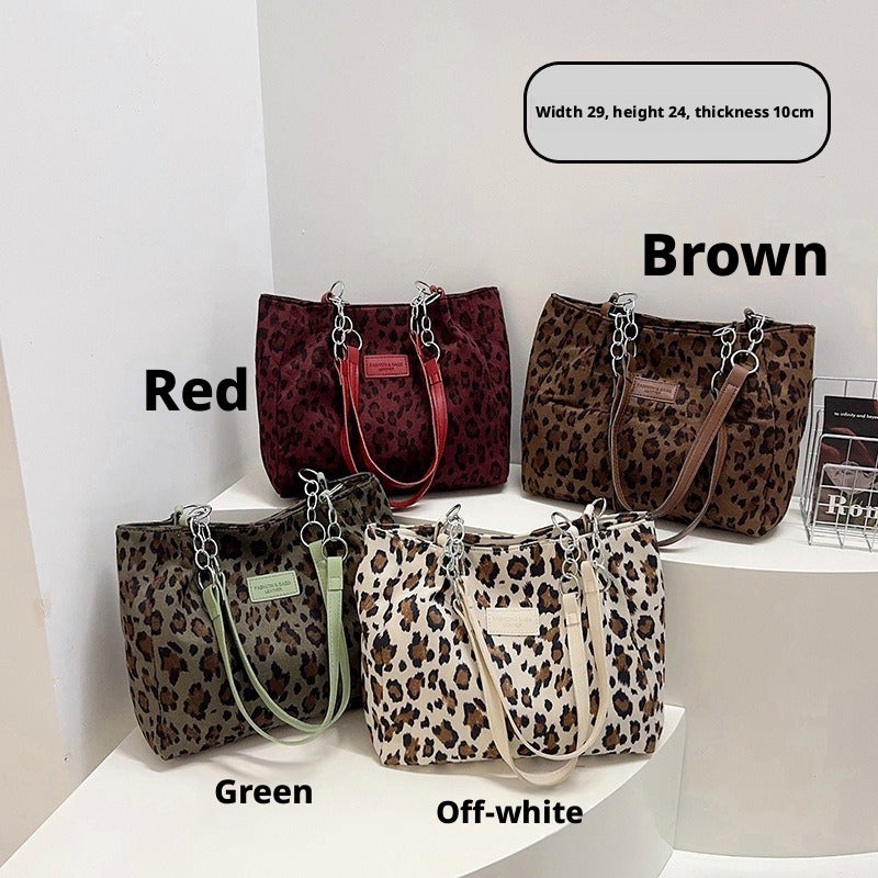 Women's Leopard Print Velvet Tote Bag for School and Commute - Image 1