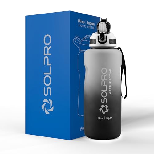 Solpro Mizu Japan Sipper Water Bottle 1500 ml, Leakproof BPA Free Sipper Water bottle, 1.5 litre sipper for men women adults, Water Bottle for Gym, Travel, Workout, School, College (White/Black) - Image 1