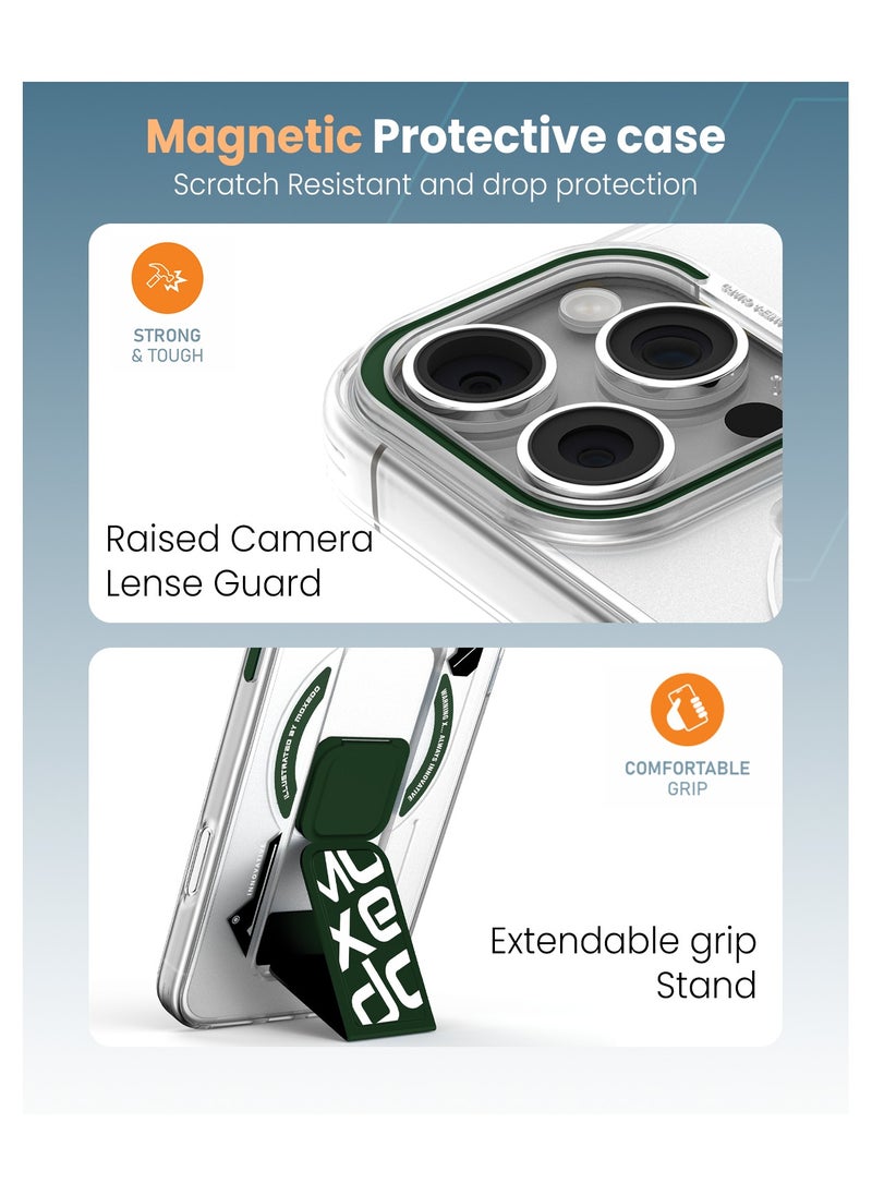 Moxedo Moxedo Magnetic Protective Case Scratch Resistant Drop Protection with Built-in Extendable Grip Stand Compatible for iPhone 16 Pro Max 6.9 inch - Green  - Image 3