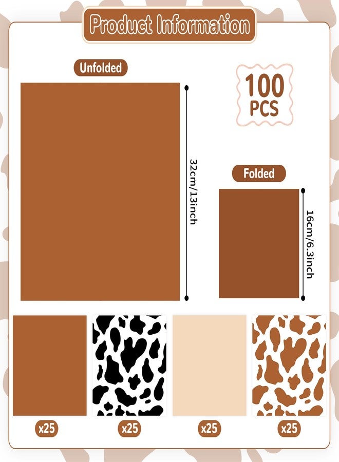 CHUNNIN 100PCS Western Cowboy Party Paper Napkins Cow Print Party Supplies Decorations Brown Cowgirl Disposable Napkin Western Theme Dinner Napkins for Farm Animal Baby Shower Farmhouse Cowboy Birthday - Image 2