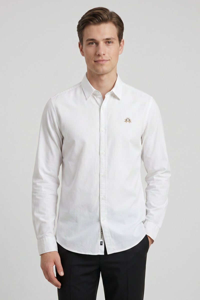 La Martina Men Slim Fit Long Sleeve Embroidered Logo Casual Shirt, White - Image 1