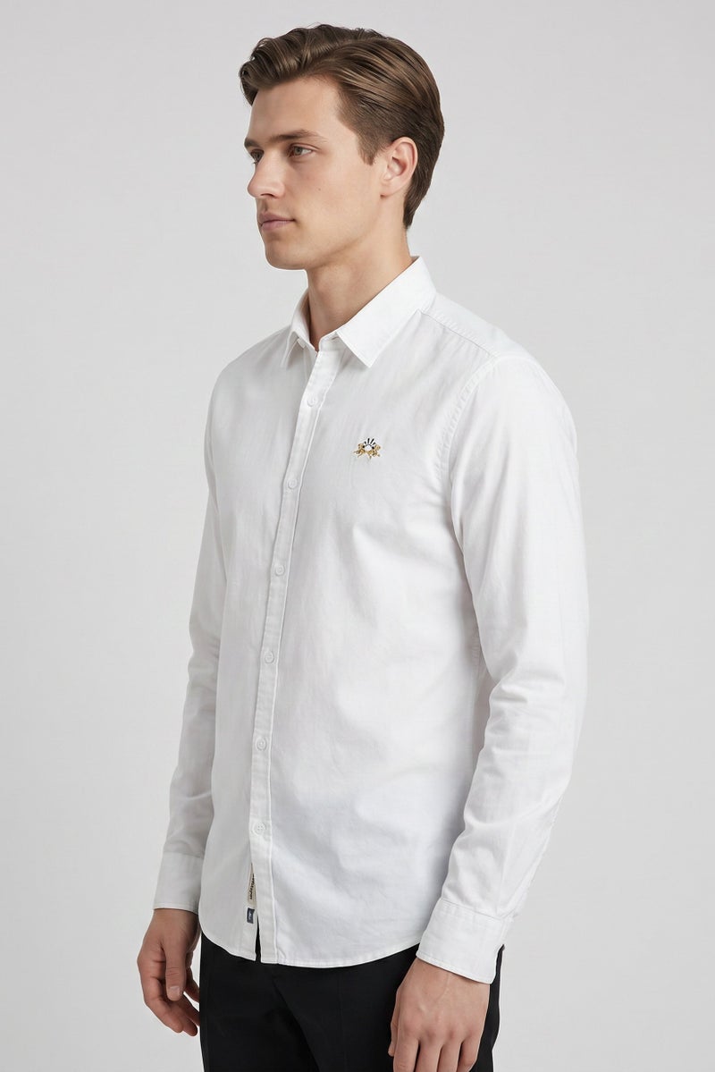 La Martina Men Slim Fit Long Sleeve Embroidered Logo Casual Shirt, White - Image 3