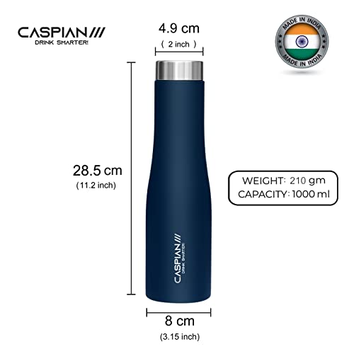 CASPIAN /// Aqua Stainless Steel Water Bottle (Black, Blue, Green & White, 1 Litre, Set of 4)| Leak Proof Thunder for Fridge Home Office Travel School Kids Boys Girls Adults Sports Gym Yoga - Image 3
