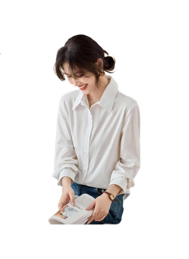 She enjoys Sheen White Cotton Women'S Office Wear Long Sleeve Shirt Formal Top Blouse Commuter Shirt Women T145C2049 - Image 1