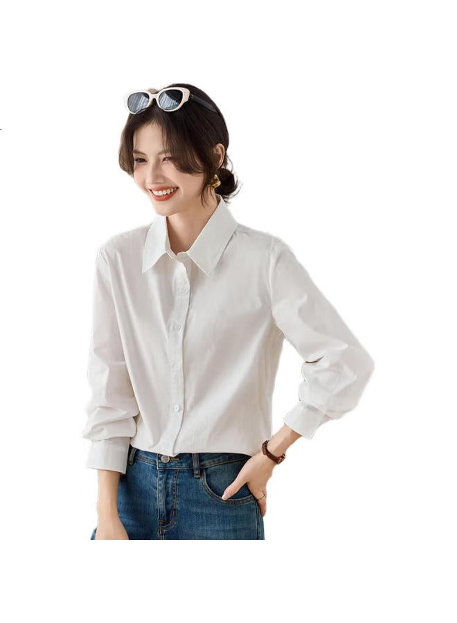 She enjoys Sheen White Cotton Women'S Office Wear Long Sleeve Shirt Formal Top Blouse Commuter Shirt Women T145C2049 - Image 2