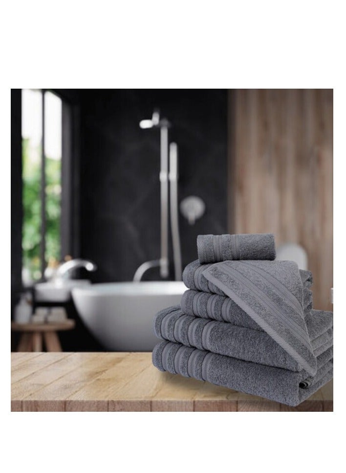 Safi Plus Luxury Hotel Quality 100% Turkish Genuine Cotton Towel Set, 2 Bath Towels 2 Hand Towels 2 Washcloths Super Soft Absorbent Towels for Bathroom & Kitchen Shower - Grey - Image 3