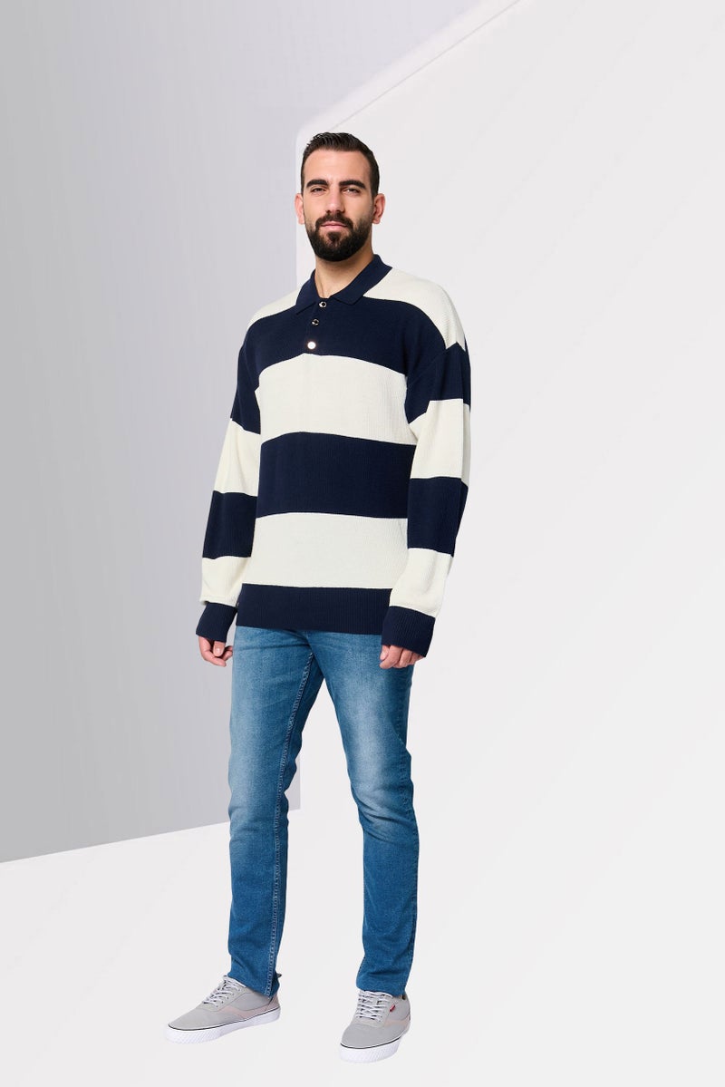 GANT Men Spread Collar Ribbed Long Sleeve Sweater, Multicolor - Image 2
