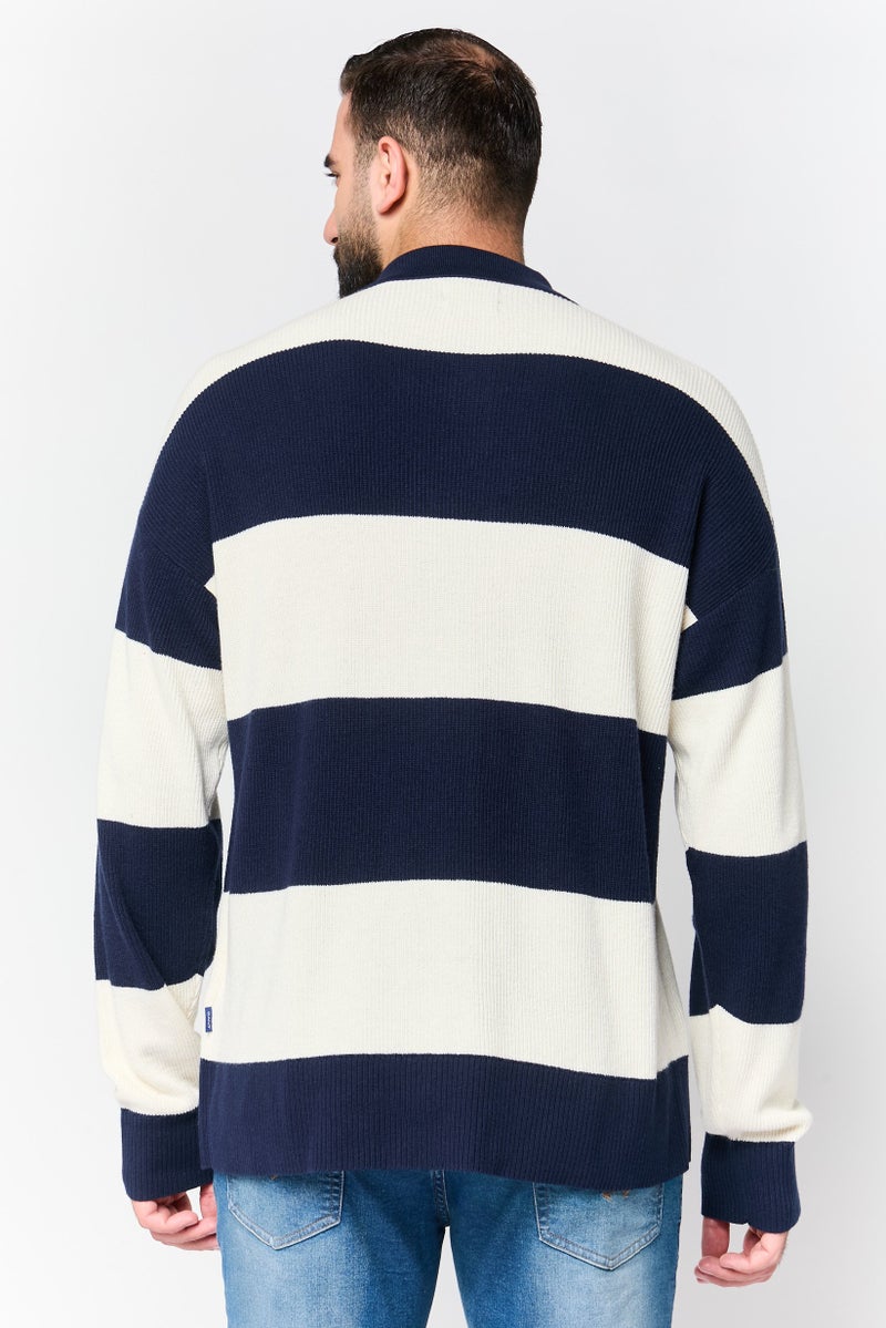 GANT Men Spread Collar Ribbed Long Sleeve Sweater, Multicolor - Image 4