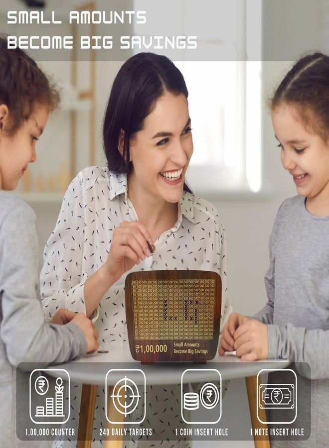 CRYA حصالة نقود خشبية من CRYA للبالغين بسعة 100000، حصالة نقود خشبية صغيرة بسعة 100000، حصالة نقود للأطفال بسعة 100000، حصالة نقود خشبية قابلة لإعادة الاستخدام للبالغين مع أرقام - Image 2