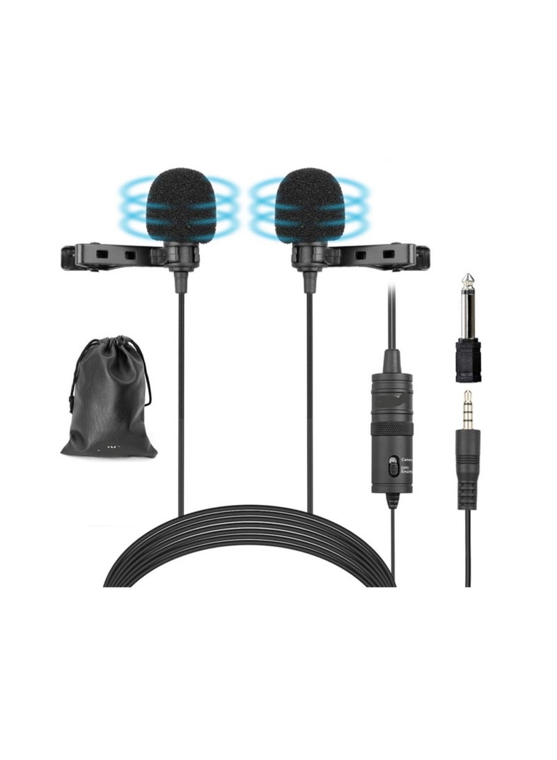 ميكروفون لافالير مزدوج متعدد الاتجاهات – ميكروفون لابيل كوندنسر لتسجيل الصوت للهواتف وأجهزة التسجيل والكمبيوتر – أسود - Image 1