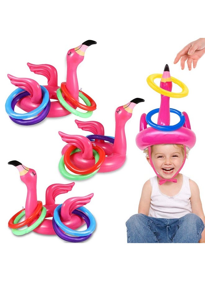 Camlinbo - 15 Pcs Inflatable Flamingo Pool Toys Ring Toss Pool Game Flamingos Luau Party Decor Hawaiian Beach Toys Carnival Outdoor Luau Party Games Party Supplies For Kids Adults Family - Image 1