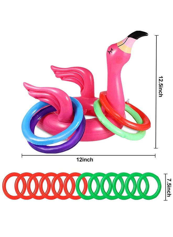 Camlinbo - 15 Pcs Inflatable Flamingo Pool Toys Ring Toss Pool Game Flamingos Luau Party Decor Hawaiian Beach Toys Carnival Outdoor Luau Party Games Party Supplies For Kids Adults Family - Image 1