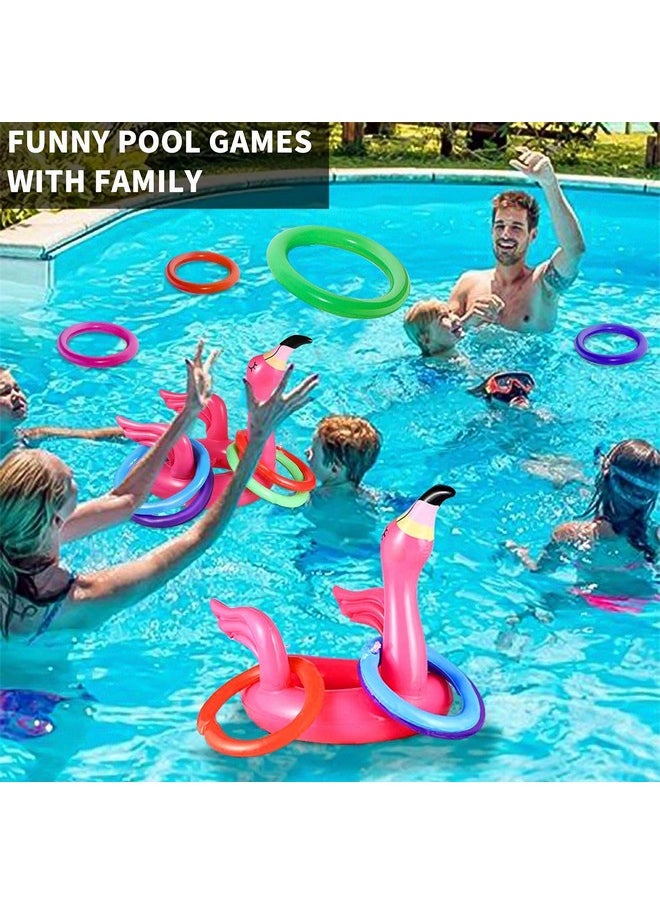 Camlinbo - 15 Pcs Inflatable Flamingo Pool Toys Ring Toss Pool Game Flamingos Luau Party Decor Hawaiian Beach Toys Carnival Outdoor Luau Party Games Party Supplies For Kids Adults Family - Image 1