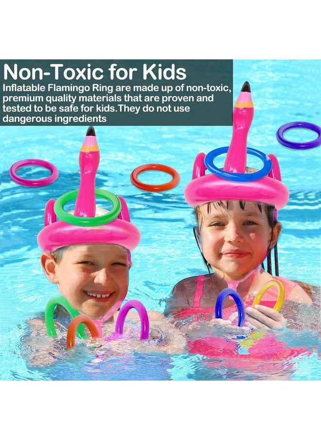 Camlinbo - 15 Pcs Inflatable Flamingo Pool Toys Ring Toss Pool Game Flamingos Luau Party Decor Hawaiian Beach Toys Carnival Outdoor Luau Party Games Party Supplies For Kids Adults Family - Image 1