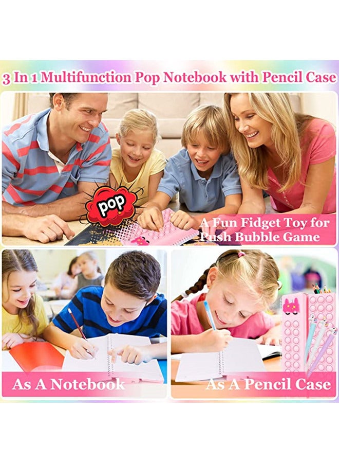 ISank Pop Notebook Pencil Case, Fidget Push It Bubble Toys Pencil Box Notebook 2 in 1 Design,Relieve Stress Spiral Notebooks A5 Office Cchool Stationery - Image 5