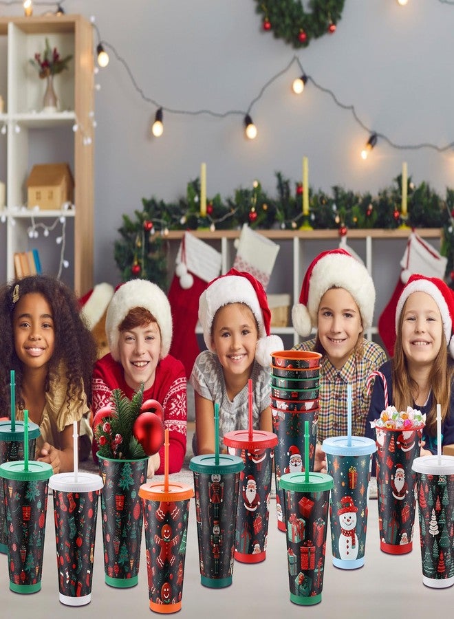 Nuogo أكواب بلاستيكية نوجو 12 قطعة لعيد الميلاد مع أغطية وقشات قابلة لإعادة الاستخدام سعة 24 أونصة للقهوة والنبيذ والمشروبات الساخنة والباردة مناسبة لتزيين حفلات عيد الميلاد، 12 نمط (لطيف) - Image 5