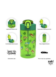 Zak Designs Zak Designs Teenage Mutant Ninja Turtles Kids Water Bottle For School or Travel, 16oz 2 Count (Pack of 1) Durable Plastic Water Bottle With Straw, Handle, and Leak-Proof, Pop-Up Spout Cover (TMNT)  - Image 4