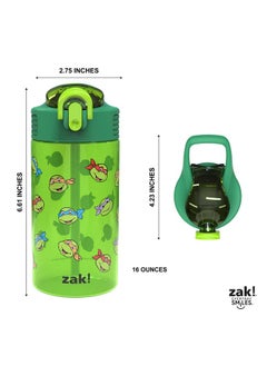Zak Designs Zak Designs Teenage Mutant Ninja Turtles Kids Water Bottle For School or Travel, 16oz 2 Count (Pack of 1) Durable Plastic Water Bottle With Straw, Handle, and Leak-Proof, Pop-Up Spout Cover (TMNT)  - Image 5