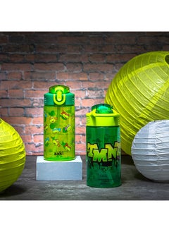 Zak Designs Zak Designs Teenage Mutant Ninja Turtles Kids Water Bottle For School or Travel, 16oz 2 Count (Pack of 1) Durable Plastic Water Bottle With Straw, Handle, and Leak-Proof, Pop-Up Spout Cover (TMNT)  - Image 3