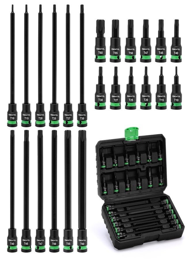 EMENTOL 24PCS 3/8" Drive Impact Torx Bit Socket Set, Extra Long Star Bit Sockets, T10-T60, Cr-V and S2 Alloy Steel - Image 1