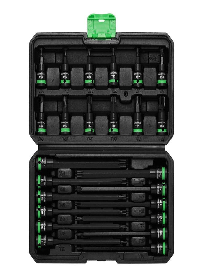 EMENTOL 24PCS 3/8" Drive Impact Torx Bit Socket Set, Extra Long Star Bit Sockets, T10-T60, Cr-V and S2 Alloy Steel - Image 2