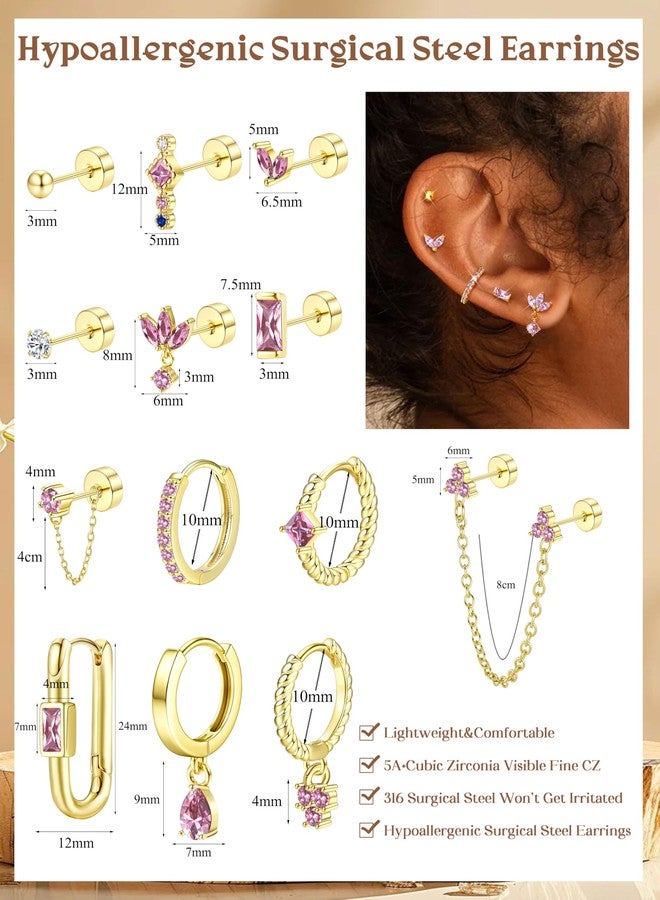 ORAZIO 20G Helix Piercing Jewelry Flat Back Cartilage Earrings for Women Surgical Stainless Steel Hypoallergenic Gold Hoop Stud Earrings Set Tragus Helix Piercing Jewelry for Sensitive Ears Single Pc D - Image 3