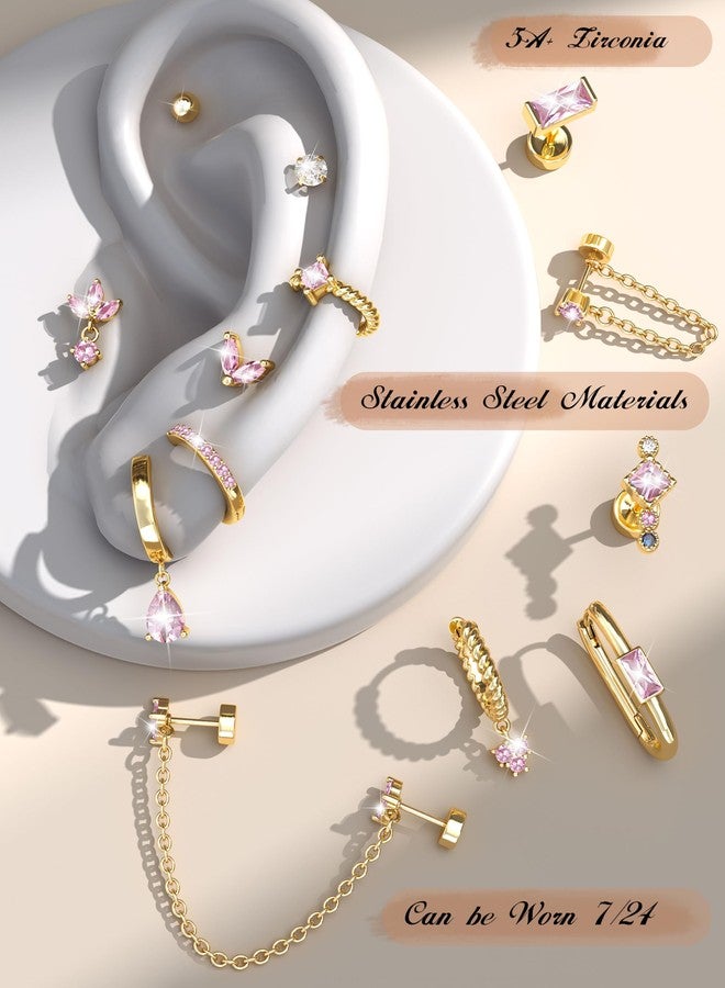 ORAZIO 20G Helix Piercing Jewelry Flat Back Cartilage Earrings for Women Surgical Stainless Steel Hypoallergenic Gold Hoop Stud Earrings Set Tragus Helix Piercing Jewelry for Sensitive Ears Single Pc D - Image 5