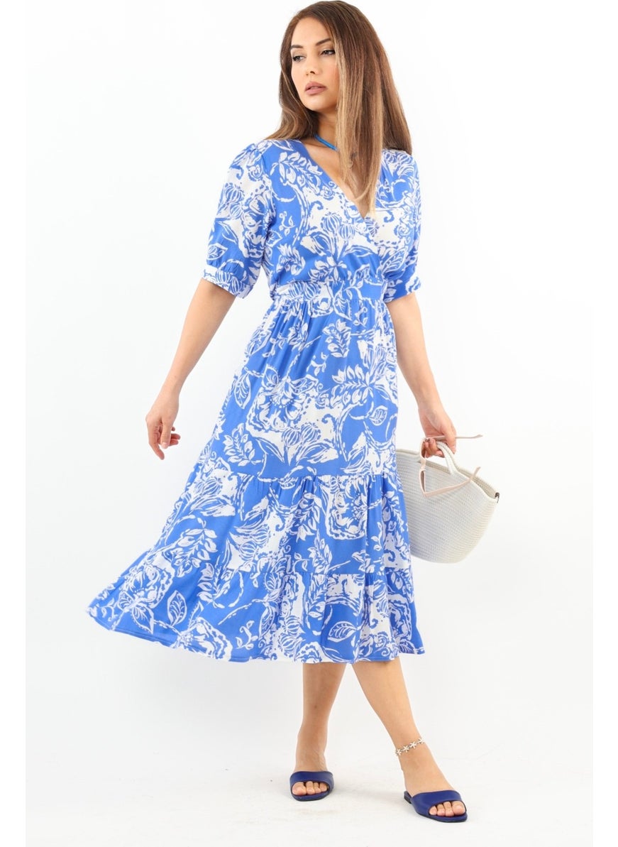Ritnice - Women's Cruise Blue Viscose Midi Dress with Elastic Waist - Image 1