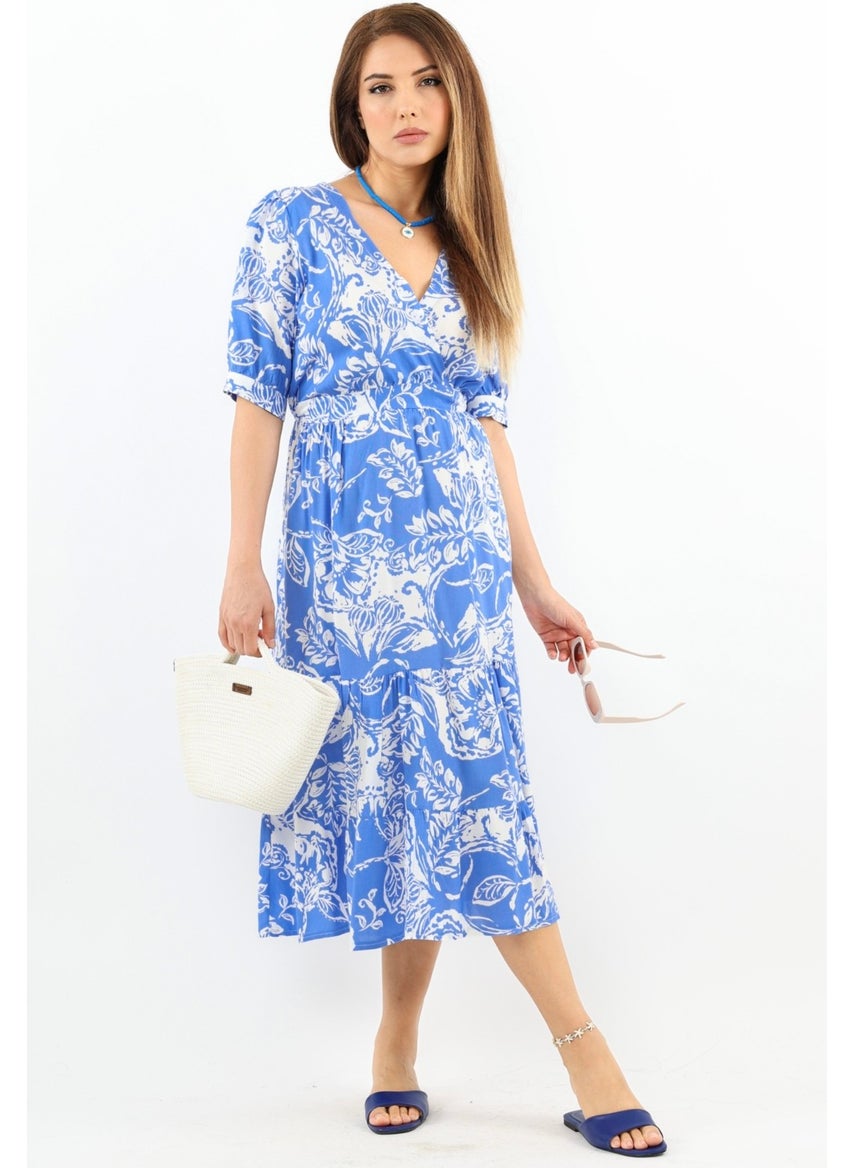 Ritnice - Women's Cruise Blue Viscose Midi Dress with Elastic Waist - Image 1