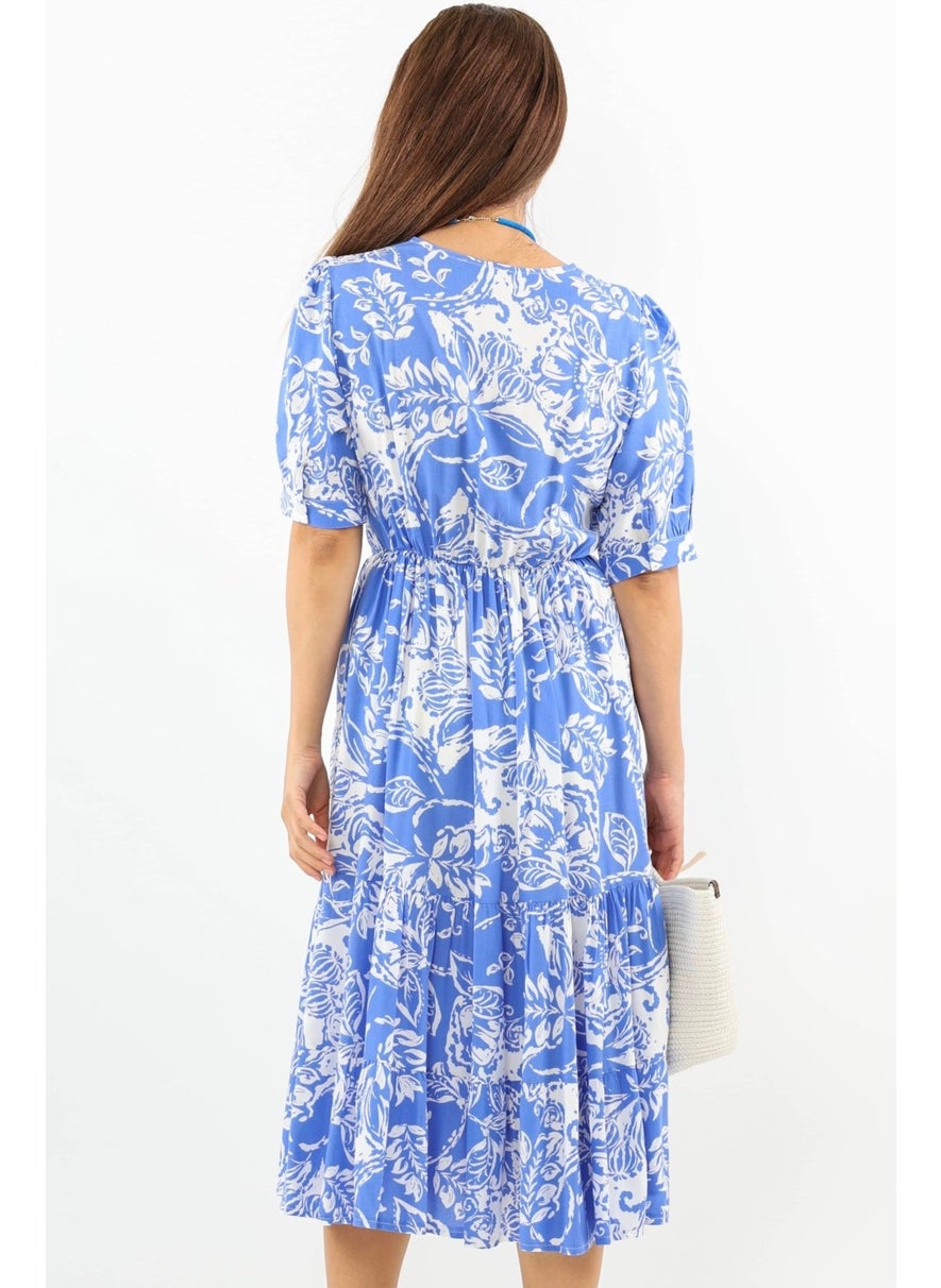 Ritnice - Women's Cruise Blue Viscose Midi Dress with Elastic Waist - Image 1