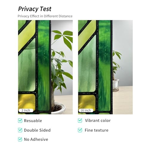 ChicSkin Original Hand Drawn Faux Stained Glass Window Film, Double-Sided Privacy Static Film, Vibrant Chartreuse Geometry Patterns Inspired by Martin House Peep Proof 16.93"X84.65" - Image 3